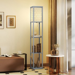 Candeeiro de pé com prateleiras, candeeiro de pé de sala com 3 níveis, interruptor de cordão, 26 x 26 x 160 cm, cinzento e branco