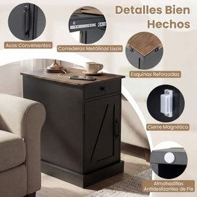 Conjunto de 2 mesas cabeçeira, mesas apoio 35 x 60 x 62 cm com estação de carregamento e armazenamento, gaveta, estante ajustável e bandeja removível,