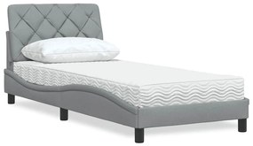 Cama com colchão 90x200 cm tecido cinzento-claro