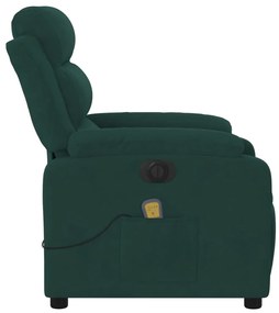 Poltrona de massagens reclinável elétrica veludo verde-escuro