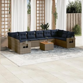 vidaXL 11 pcs conjunto sofás de jardim c/ almofadões vime PE cinzento