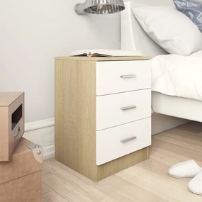 vidaXL Mesa de cabeceira 38x35x56 cm contrap. branco/carvalho sonoma
