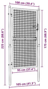 Portão de jardim em rede aço galvanizado 100x225 cm cinzento