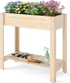 Floreira de Jardim 81 x 37 x 77 cm Elevada de Madeira com Pernas Floreira Elevada com Estante Drenagem Caixa de Plantação Interior e Exterior Floreira