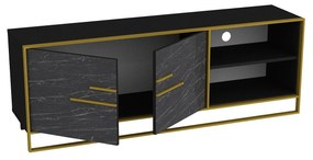 Móvel TV SIENA, bilaminado mármore preto com metal dourado, 160 cms