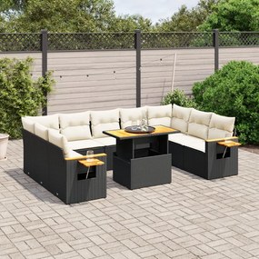 11 pcs conjunto sofás de jardim c/ almofadões vime PE preto