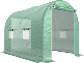Outsunny Estufa de Jardim Túnel Área ao Solo 6 m² estrutura Tubular Reforçada Porta com Zíper 4 Janelas Enroláveis Verde | Aosom Portugal