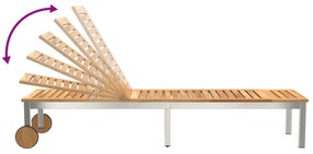 Espreguiçadeira com Rodas 207x58x35 cm Madeira Sólida Acácia e Aço Ino