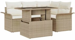 vidaXL Conjunto de Sofá de Jardim 5 Peças com Almofadas Bege em Rattan Sintético