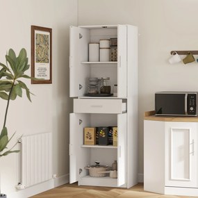 Armário de cozinha moderno com portas 60 x 35 x 180 cm, prateleiras ajustáveis e gaveta, branco