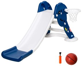 HOMCOM Escorrega infantil para crianças de 2 anos com cesta de basquete Carga 25 kg 160x35x68 cm azul e branco