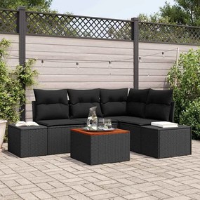 vidaXL Conjunto de Sofás de Jardim de 5 Peças com Almofadas Preto Ratan Poliéster Acácia