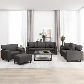 vidaXL 4 pcs conjunto sofás c/ almofadas/almofadões couro artif. cinza