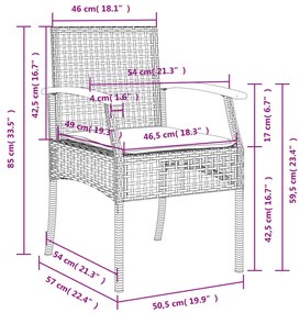 Cadeiras de jardim com almofadões 2 pcs vime PE/acácia preto