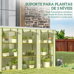 Estufa Pequena com Prateleiras de 3 Níveis Portas com Fecho de Correr Estufa para Cultivar 215x46x151 cm Branco