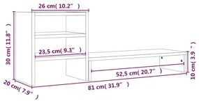 Suporte para monitor 81x20x30 cm madeira de pinho maciça cinza