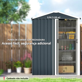 Abrigo de Jardim Metálico 136x87x179 cm Abrigo para Ferramentas com Porta de Correr Teto Inclinado e Luvas Cinzento Escuro