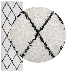 Tapete shaggy de pelo alto PAMPLONA 80x250 cm creme e preto