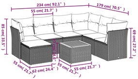 8 pcs conjunto sofás de jardim com almofadões vime PE preto