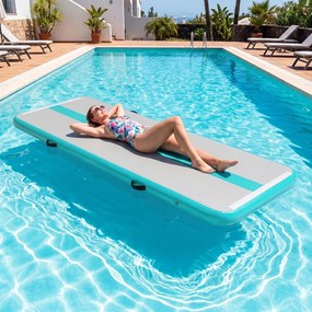 Colchão de ginástica insuflável com bomba elétrica 297 x 98 x 11 cm, saco de transporte e remendo de reparação portátil para fitness e ioga Turquesa