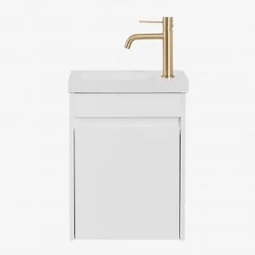 Conjunto De Móvel De Casa De Banho Suspenso Em Madeira Com Lavatório Integrado Narek Branco & Sem Espelho & Dourado ↑20 - Sklum