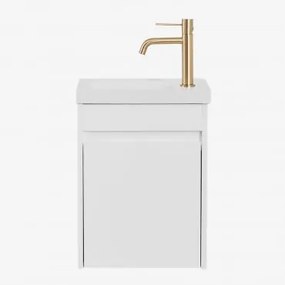Conjunto De Móvel De Casa De Banho Suspenso Em Madeira Com Lavatório Integrado Narek Branco & Sem Espelho & Dourado Escovado ↑20 Cm Com Válvula De Dre