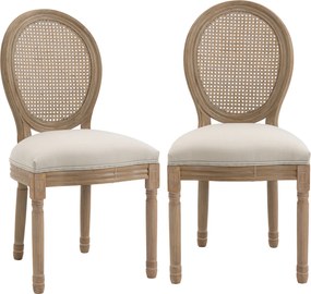 Conjunto de 2 Cadeiras de Jantar Medalhão, 49 x 56 x 96 cm, Encosto em Palhinha, Creme