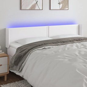 Cabeceira de cama c/ LED couro artificial 183x16x78/88cm branco