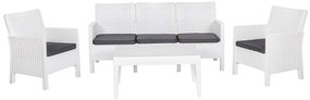 Set ADRIÁTICO, 2 Poltronas + Sofá 3 lugares + mesa, polipropileno branco, coxim antracite