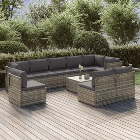 vidaXL 10 pcs conjunto lounge de jardim c/ almofadões vime PE cinzento