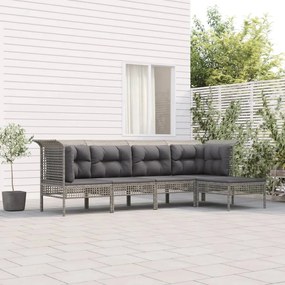 vidaXL 5 pcs conjunto lounge de jardim c/ almofadões vime PE cinzento