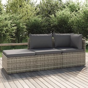 vidaXL 3 pcs conjunto lounge de jardim c/ almofadões vime PE cinzento
