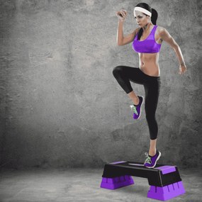 Stepper para aeróbica com degraus Step Fitness com altura regulável 12/17/22 cm com plataforma para casa ginásio violeta