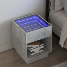 vidaXL Mesa de cabeceira c/ LED Infinity 40x40x50 cm cinzento cimento