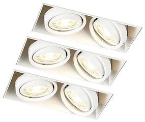 Conjunto de 3 focos embutidos brancos GU10 inclináveis sem moldura 2 luzes - Oneon Moderno