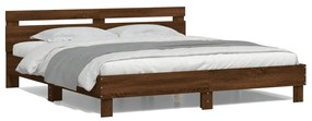 vidaXL Estrutura cama cabeceira/luzes LED 160x200 cm carvalho castanho