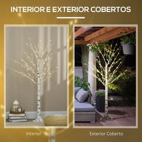 Árvore de Bétula Altura 150cm com 96 Luzes LED IP44 Branco Quente Ramos Flexíveis e Base de Candeeiro Árvore de Decoração de Natal para Interiores 22x