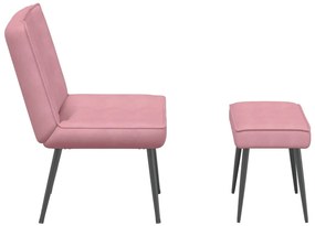 Cadeira de descanso com banco veludo rosa