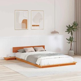vidaXL Estrutura de Cama de Chão com Mesas de Cabeceira Castanho Encerado 120x190cm Madeira Maciça