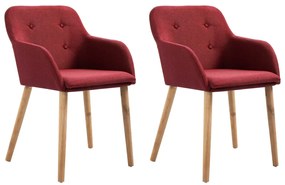 vidaXL Cadeiras jantar 2 pcs tecido vermelho tinto e carvalho maciço