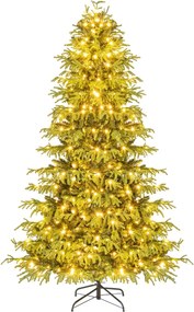 Árvore de Natal artificial de 210 cm pré-iluminada com 370 luzes LED brancas quentes 1090 ramos de PE e PVC e base metálica verde