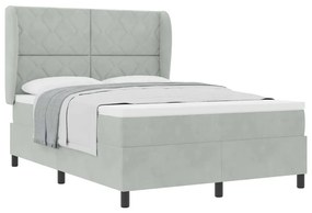 Cama com estrado e colchão cinza claro 140 x 200 cm em veludo