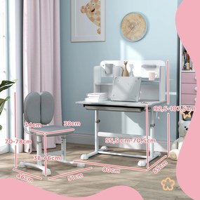 Conjunto de Secretária e Cadeira para Crianças Secretária Infantil Altura Ajustável 80x55x107,5 cm Cinza