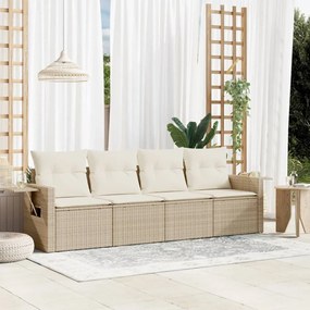 vidaXL 4 pcs conjunto de sofás para jardim c/ almofadões vime PE bege