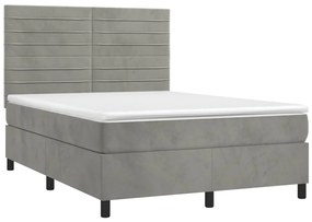 Cama box spring c/ colchão/LED 140x190 cm veludo cinzento