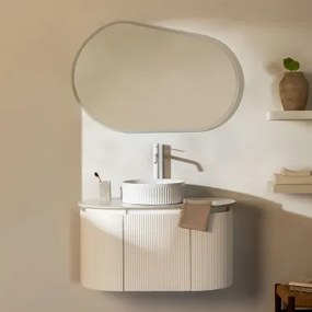 Conjunto De Móvel De Casa De Banho Suspenso Em Madeira Carsone Branco & Sem Unidade Auxiliar & Cerâmica Redonda Riscas Brancas Ø36 Cm - Sklum