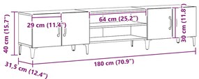 Estante de TV vidaXL Preta Carvalho 180x31,5x40 cm Madeira Engineered