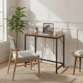 Secretária de escritório estreita com design industrial 80 x 50 x 75 cm castanho vintage-preto