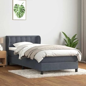 vidaXL Cama com molas/colchão 100x210 cm veludo cinzento-escuro