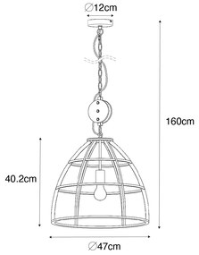 Candeeiro suspenso industrial cinza escuro com madeira 47 cm - Arthur Industrial